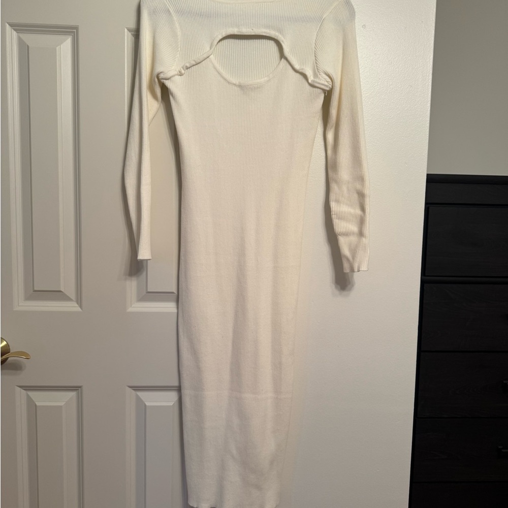 Elegant Cream Long Sleeve Sweater Dress